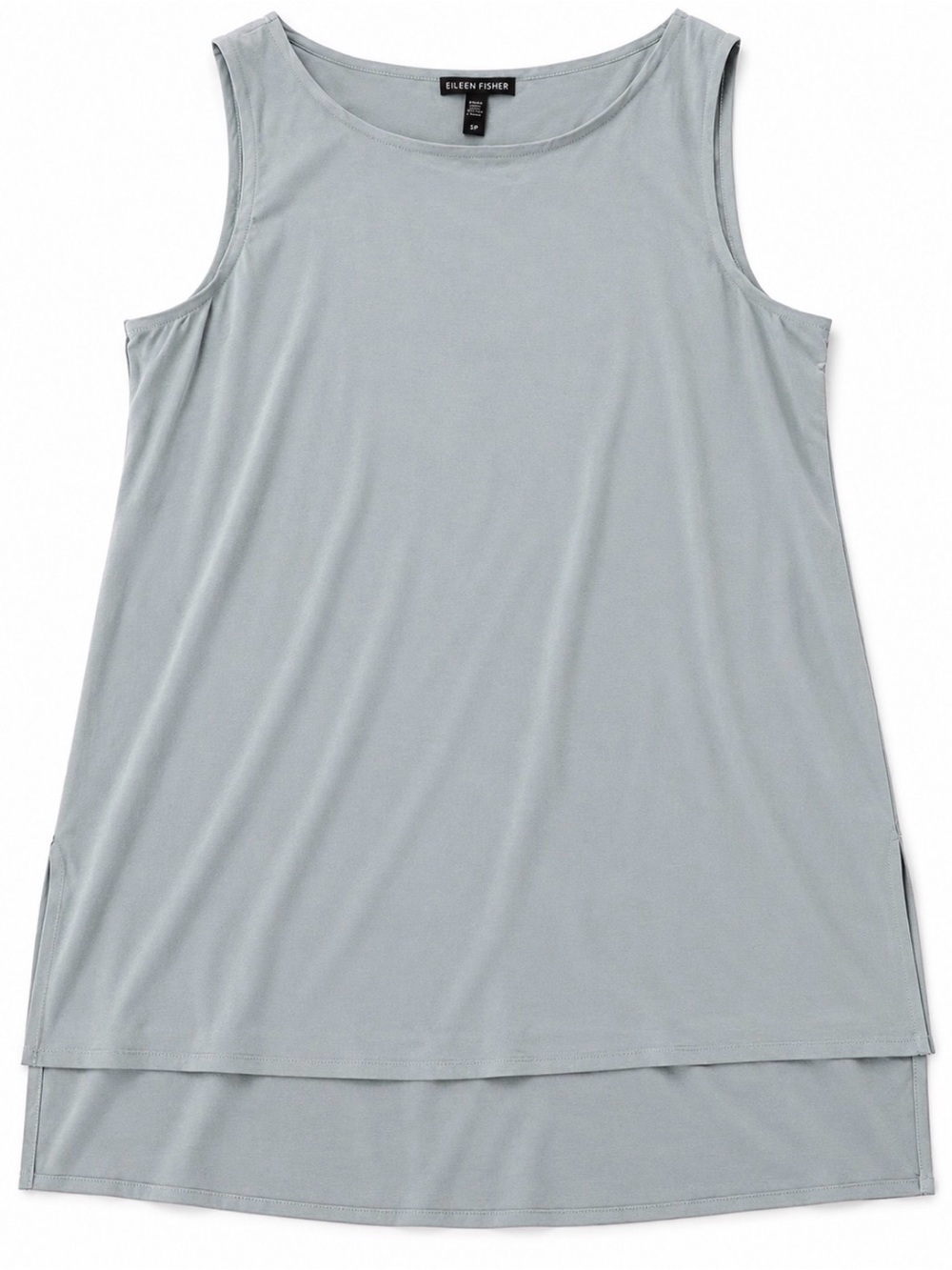 Eileen Fisher Silk Tunic Top SP Blue Gray Sleeveless Layered Hem Minimalist